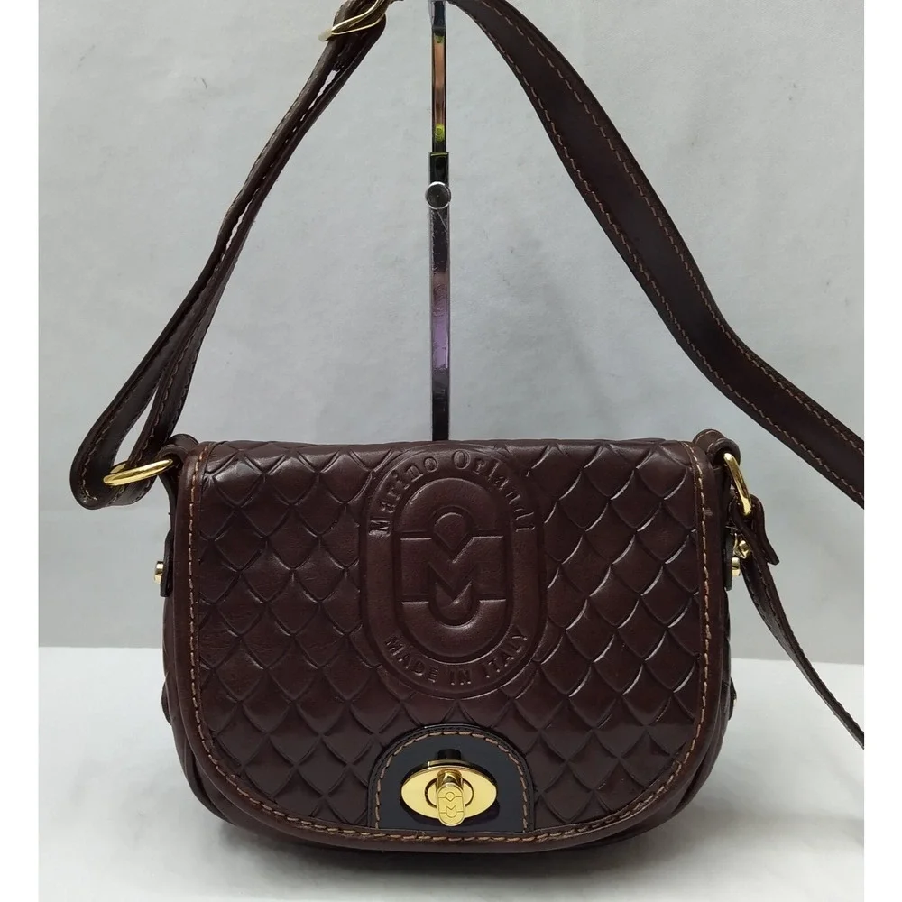 Marino Orlandi Brown Leather Turnlock Flap Closure Crossbody Bag - Picture 1 of 16
